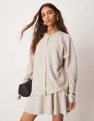 Asos Design Longline Brushed Cardigan In Cream - Part Of A Set-white