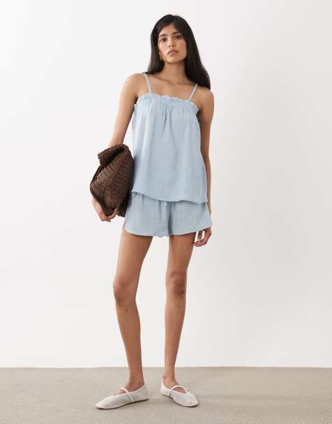 ASOS DESIGN longline cami top in blue laundered stripes - view 1