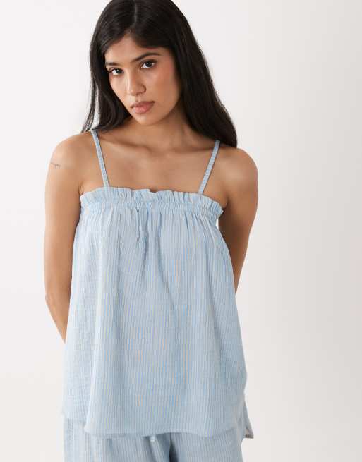 ASOS DESIGN longline cami top in blue laundered stripes, 2 of 4