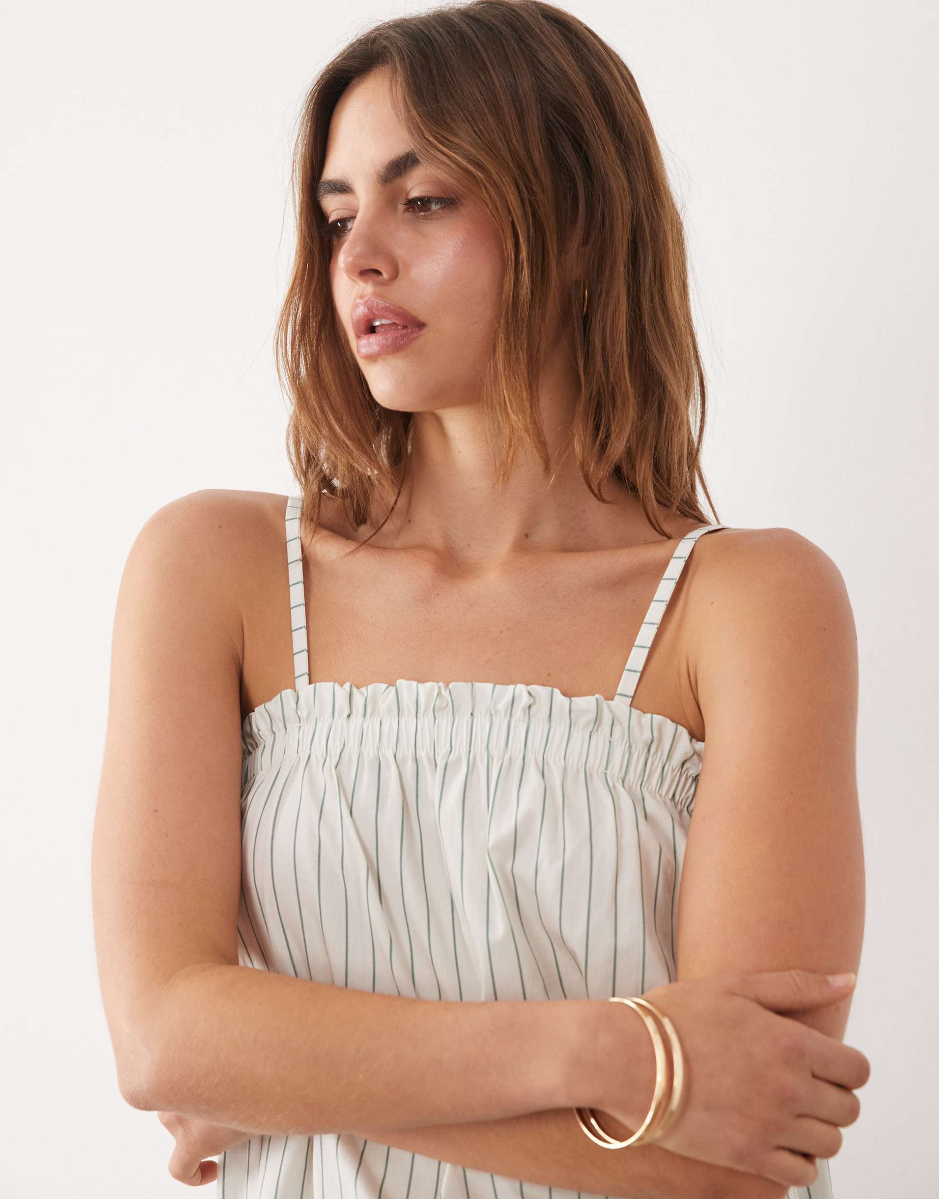 asos design longline cami top in green pinstripe - part of a set