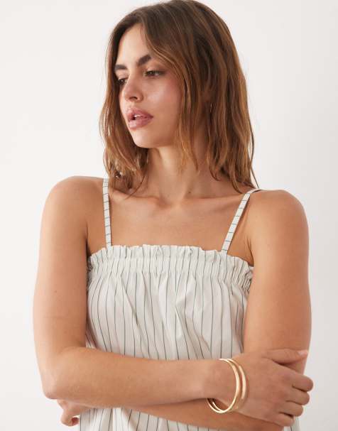 ASOS DESIGN – Longline-Camisole in mit Nadelstreifen in Grün, Kombiteil - view 1