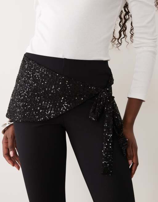 ASOS DESIGN longline capris with sequin sash waist in black, 5 of 5