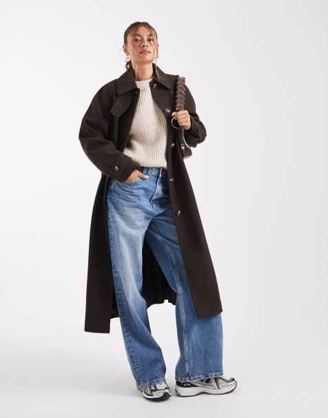 ASOS DESIGN longline car coat in chocolate - view 1
