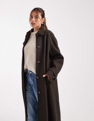 Asos Design Longline Car Coat In Brown