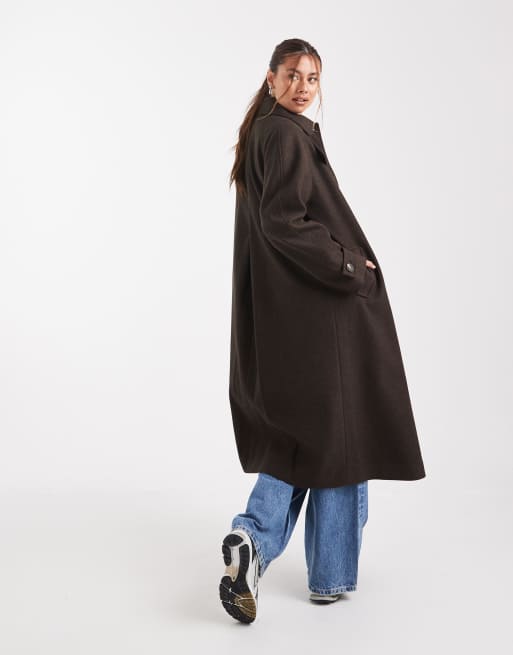 ASOS DESIGN longline car coat in chocolate