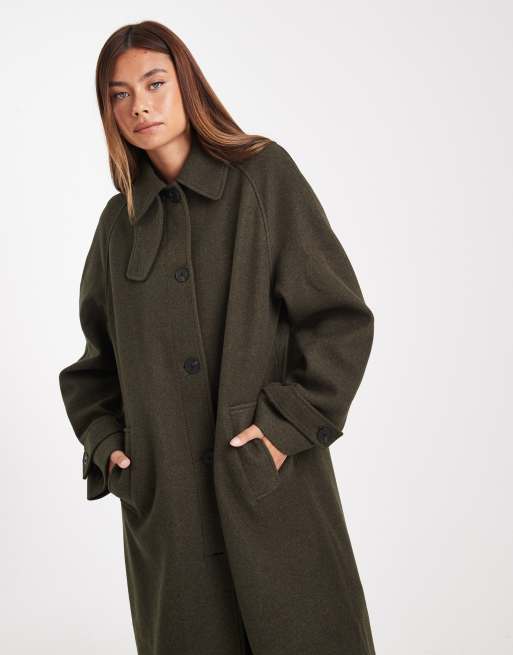 ASOS DESIGN longline car coat in olive
