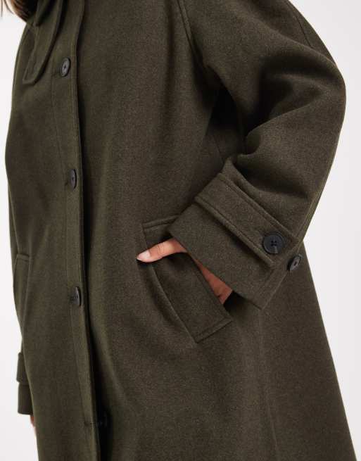 ASOS DESIGN longline car coat in olive