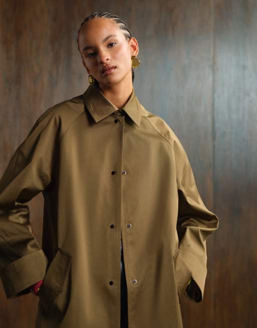ASOS DESIGN longline car coat trench in khaki