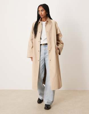 ASOS DESIGN longline car coat trench in stone - view 1
