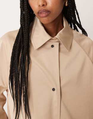 Asos Design Longline Car Coat Trench In Neutral