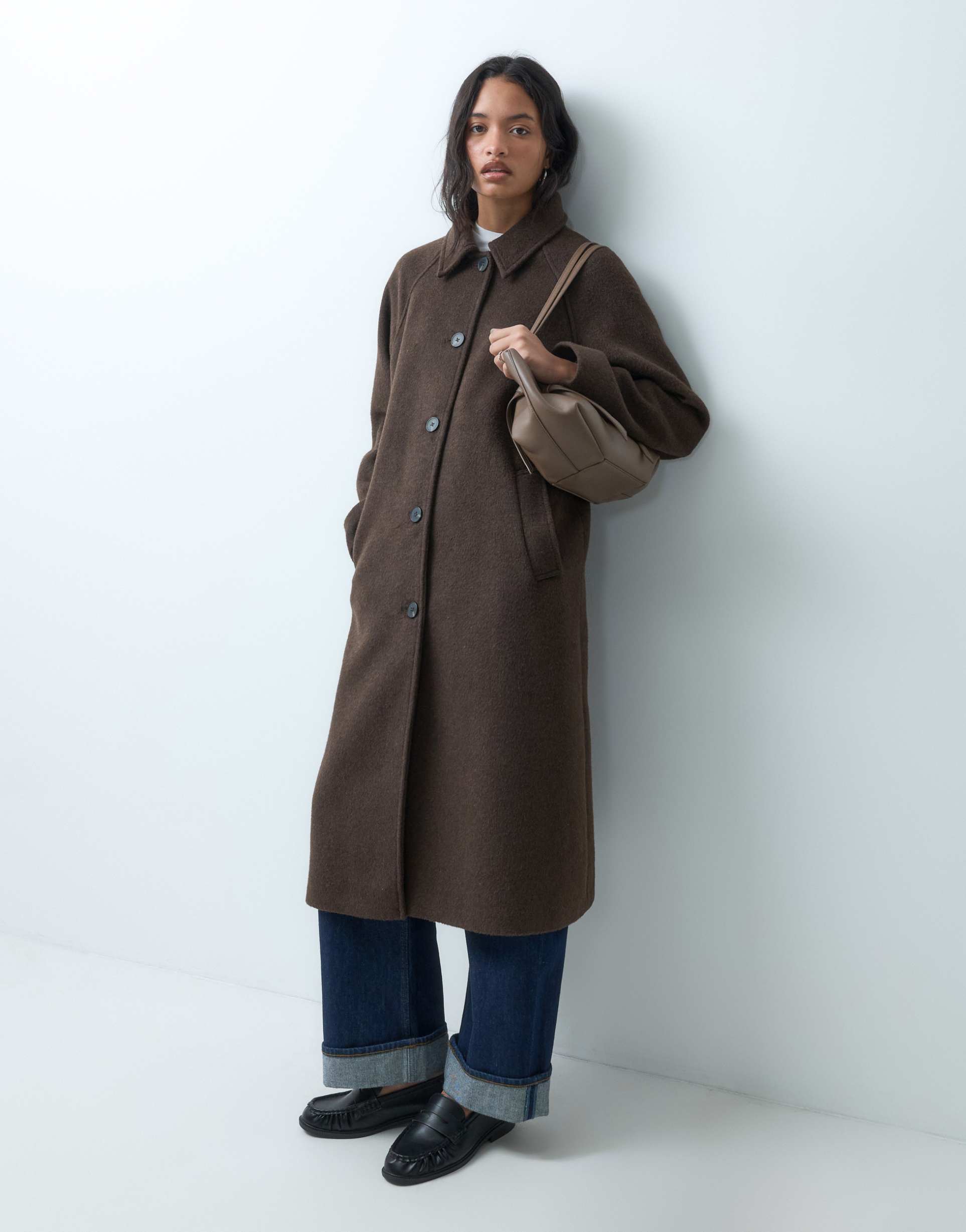 ASOS DESIGN longline car coat with wool in deep chocolate