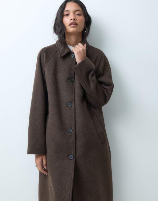 ASOS DESIGN longline car coat with wool in deep chocolate, 2 of 5