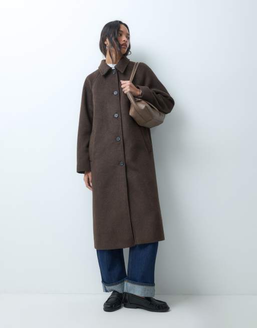 ASOS DESIGN longline car coat with wool in deep chocolate, 3 of 5