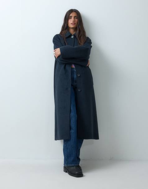 ASOS DESIGN longline car coat with wool in navy - view 1