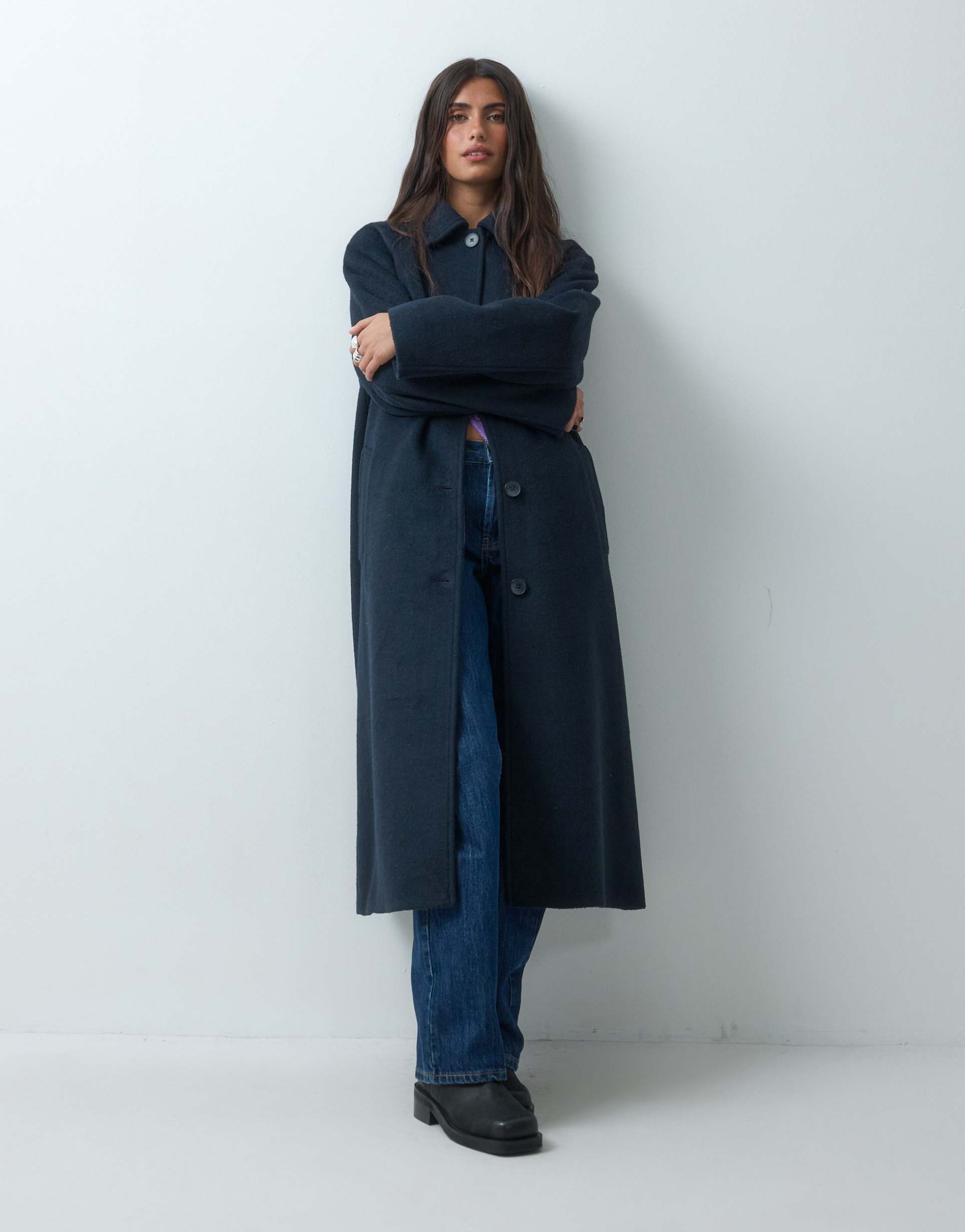 ASOS DESIGN longline car coat with wool in navy