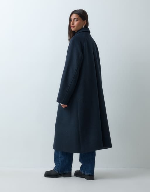 ASOS DESIGN longline car coat with wool in navy, 2 of 4