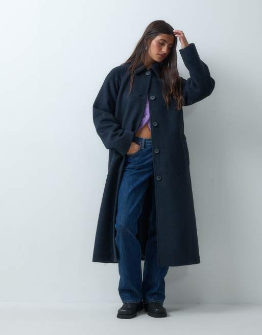 ASOS DESIGN longline car coat with wool in navy, 4 of 4