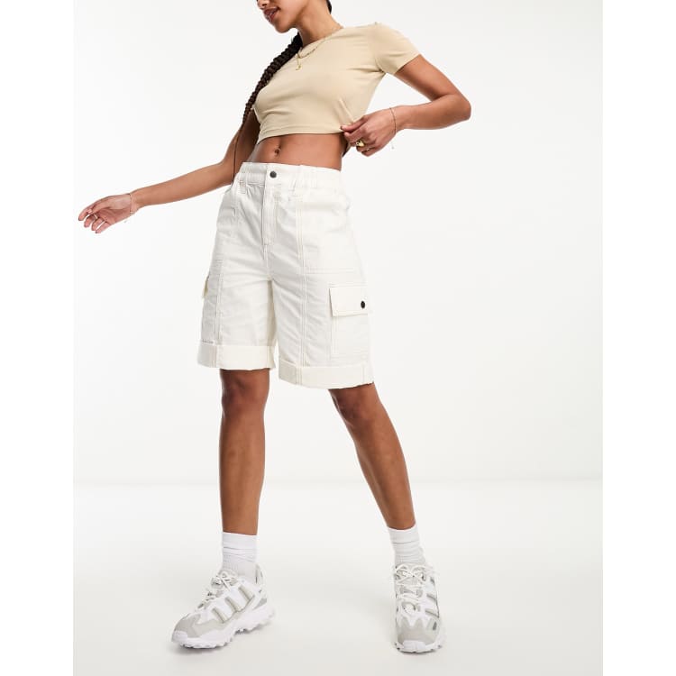 ASOS DESIGN longline cargo shorts with contrast stitch in white