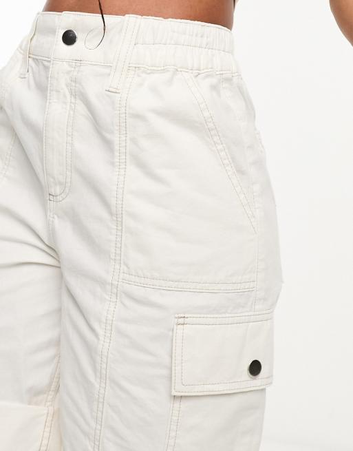 ASOS DESIGN longline cargo shorts with contrast stitch in white