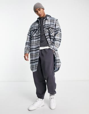 ASOS DESIGN longline check shacket in blue - ASOS Price Checker