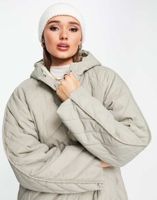 ASOS DESIGN oversized quilted puffer jacket in brown