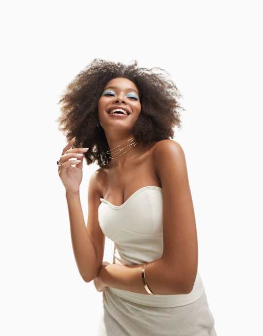 ASOS DESIGN longline chunky rib bandeau top with bust seam detail in cream