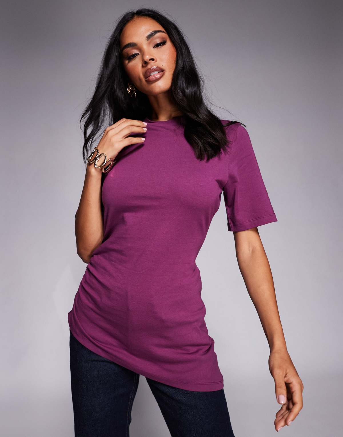 ASOS DESIGN longline cinched asymmetric tee in fig
