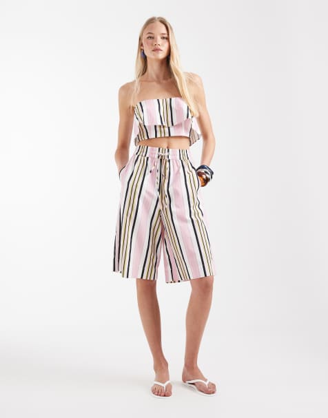 ASOS DESIGN longline co-ord shorts in multi stripe - view 1