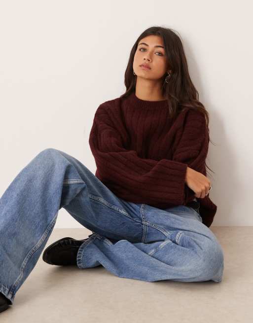 ASOS DESIGN longline crew neck jumper in rib in olive, 3 of 4