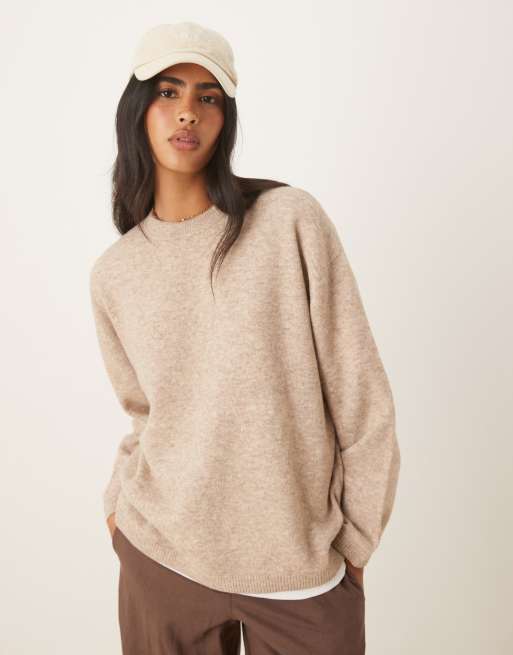 ASOS DESIGN longline crew neck jumper in rye