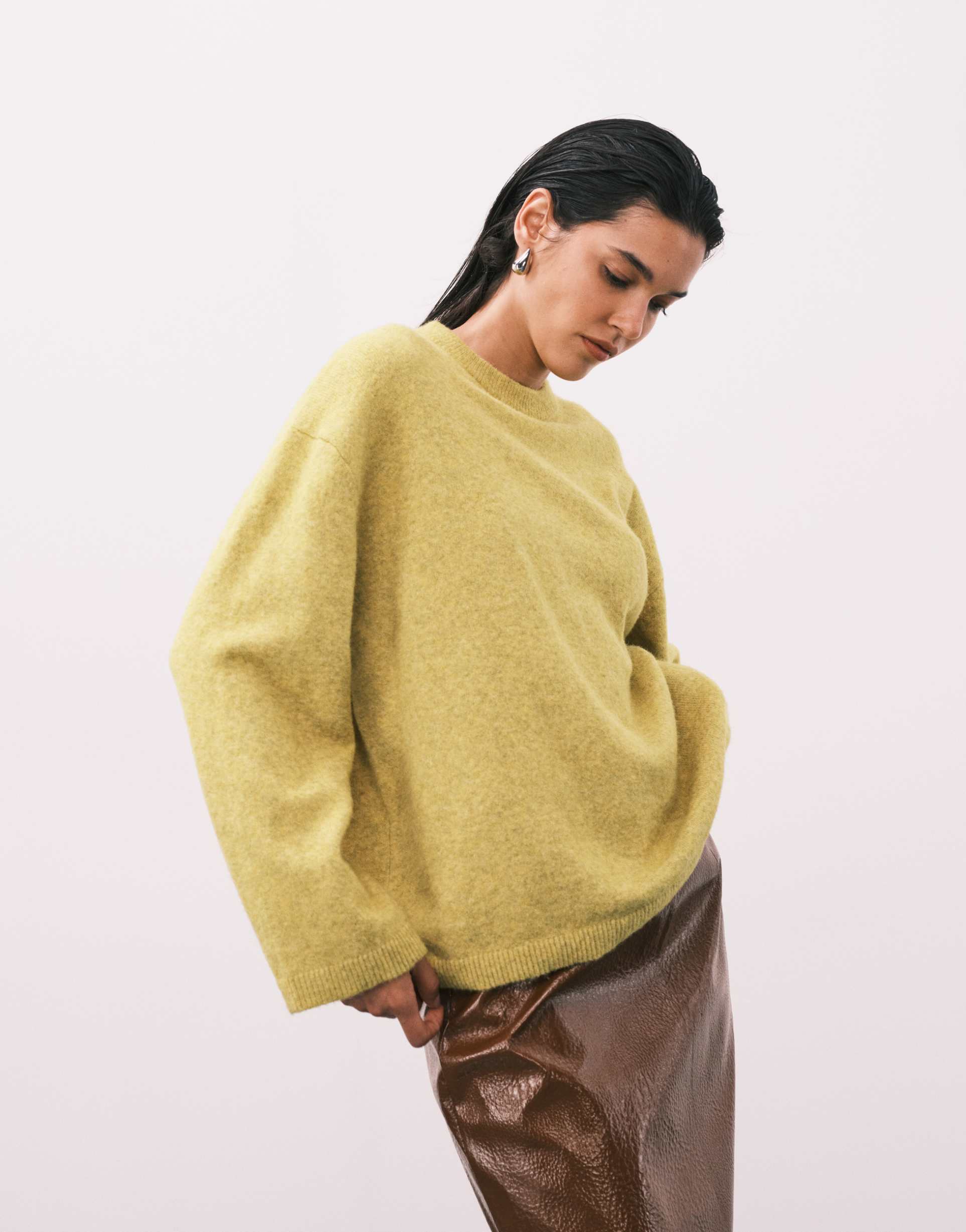 asos design longline crew neck sweater in lime green