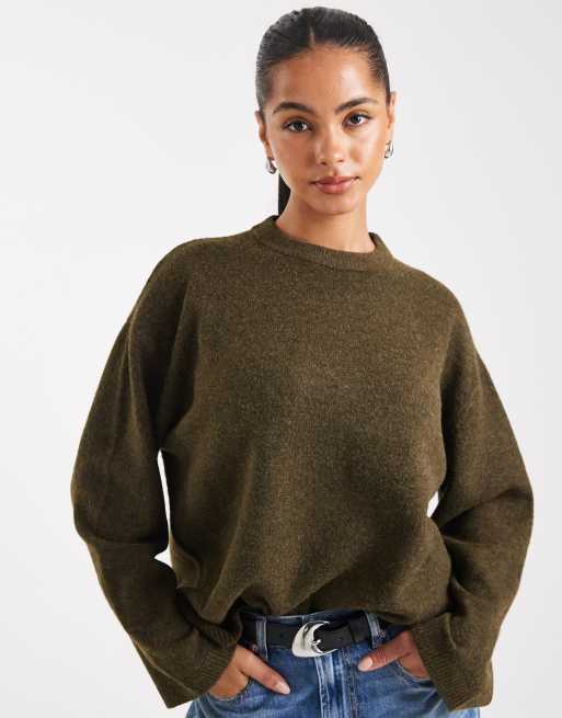 ASOS DESIGN longline crew neck sweater in olive