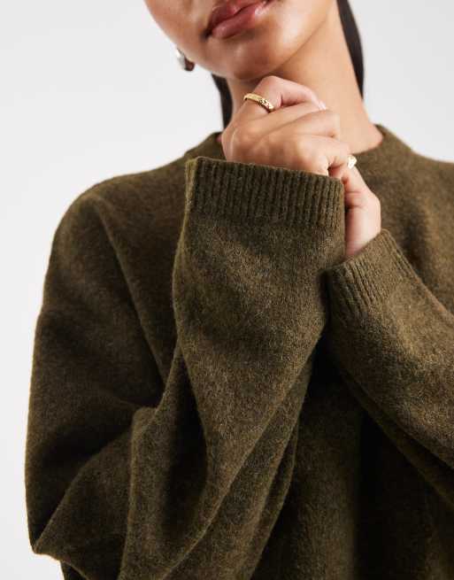 ASOS DESIGN longline crew neck sweater in olive