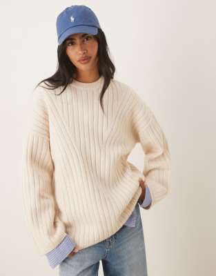 Asos Design Longline Crew Neck Sweater In White
