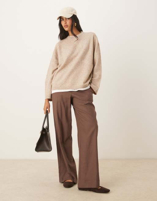 ASOS DESIGN longline crew neck jumper in rye