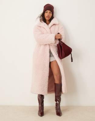 longline curly borg coat in light pink