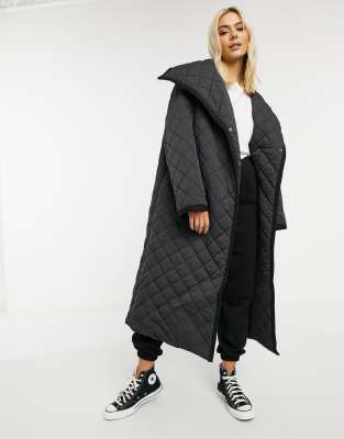 diamond quilted oversized hooded parka