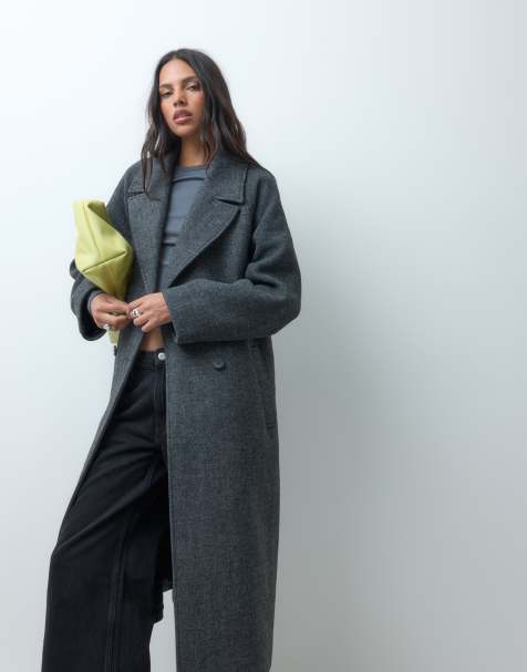 ASOS DESIGN longline double breasted brushed coat in herringbone - view 1