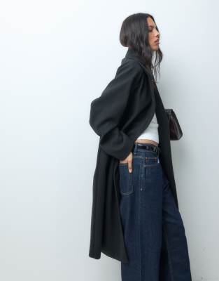Asos Design Longline Double Breasted Coat In Black
