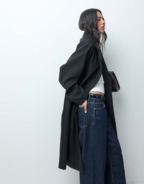 ASOS DESIGN longline double breasted coat in black - view 1