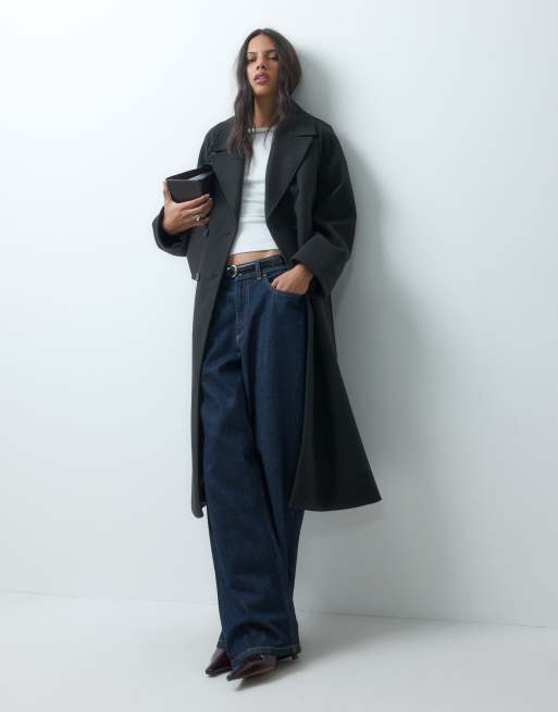 ASOS DESIGN longline double breasted coat in black, 2 of 4
