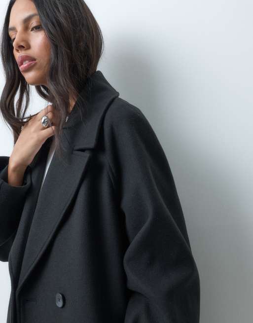 ASOS DESIGN longline double breasted coat in black, 3 of 4