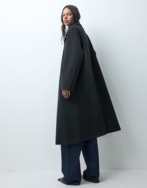 ASOS DESIGN longline double breasted coat in black, 4 of 4
