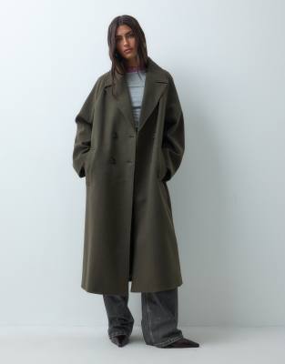 Asos Design Longline Double Breasted Coat In Gray