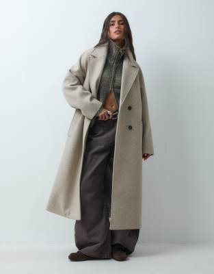Asos Design Longline Double Breasted Coat In Gray