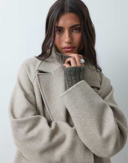 ASOS DESIGN longline double breasted coat in oatmeal, 3 of 4