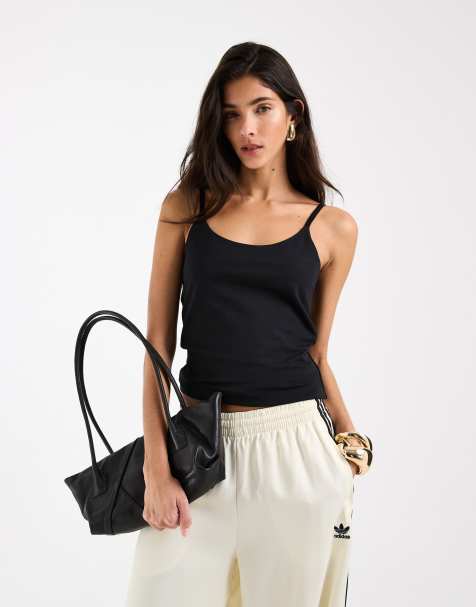 ASOS DESIGN longline double layered scoop neck cami in black - view 1