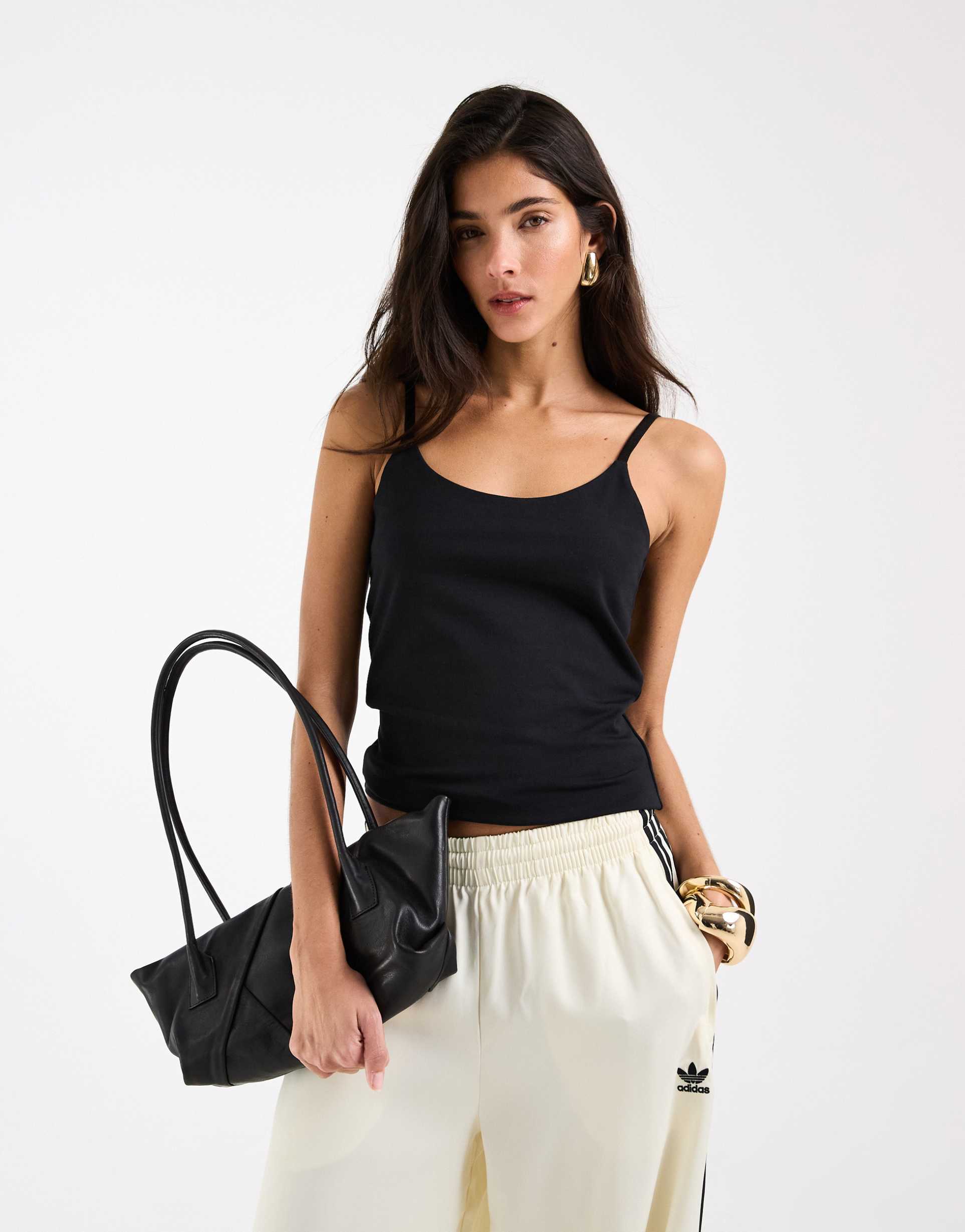 asos design longline double layered scoop neck cami in black