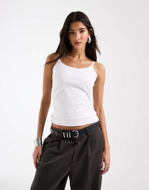 ASOS DESIGN longline double layered scoop neck cami in white - view 1