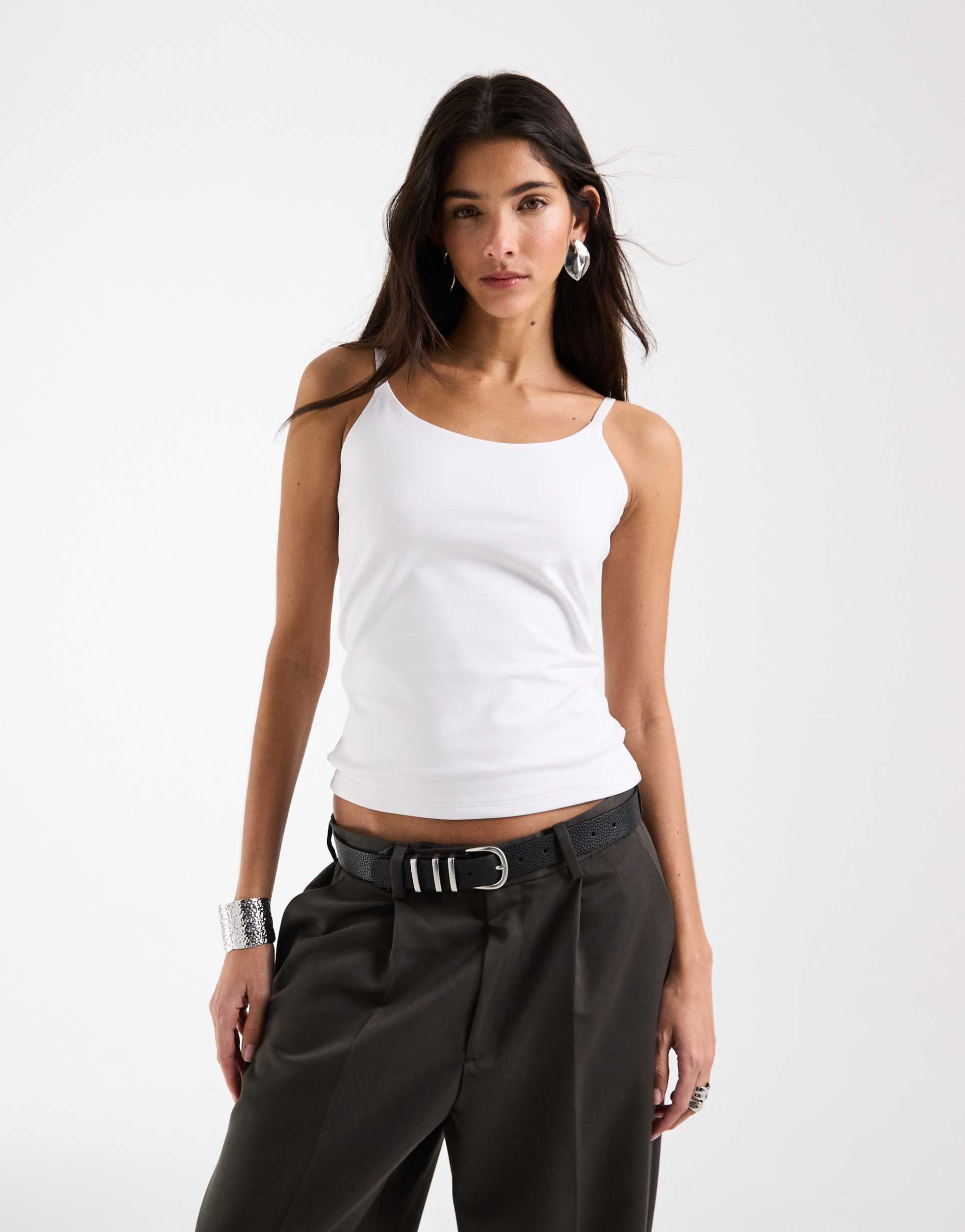 asos design longline double layered scoop neck cami in white